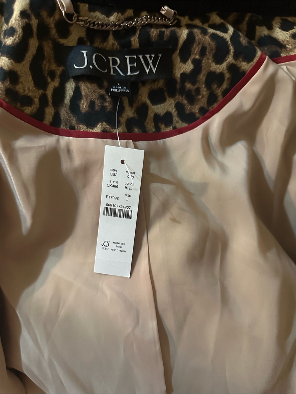 J. Crew Leopard Print Barn Jacket with Black Collar - Picture 7 of 10